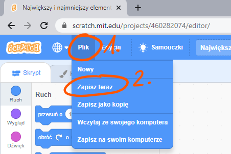 Scratch - zapis projektu w chmurze
